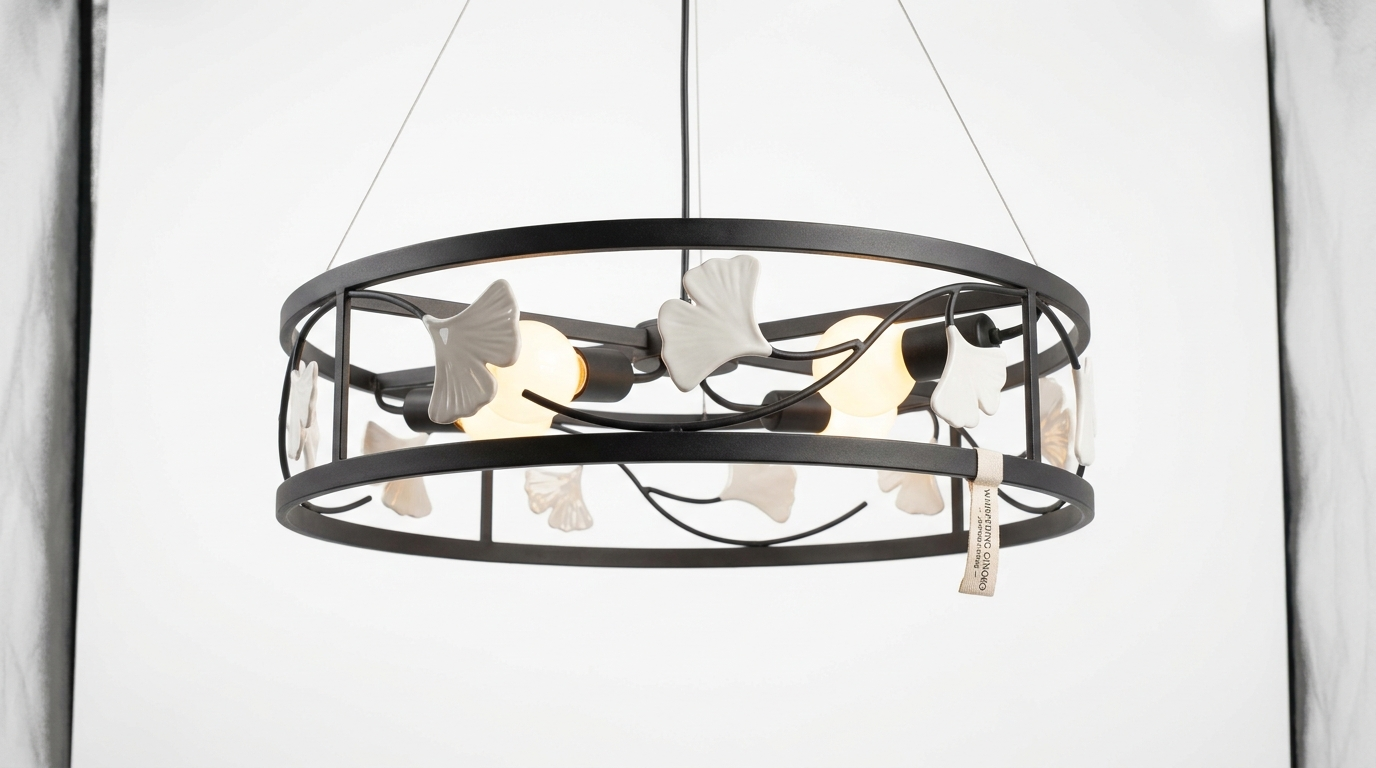 The Whispering Gingko Japandi Iron Ceramic Ceiling Light