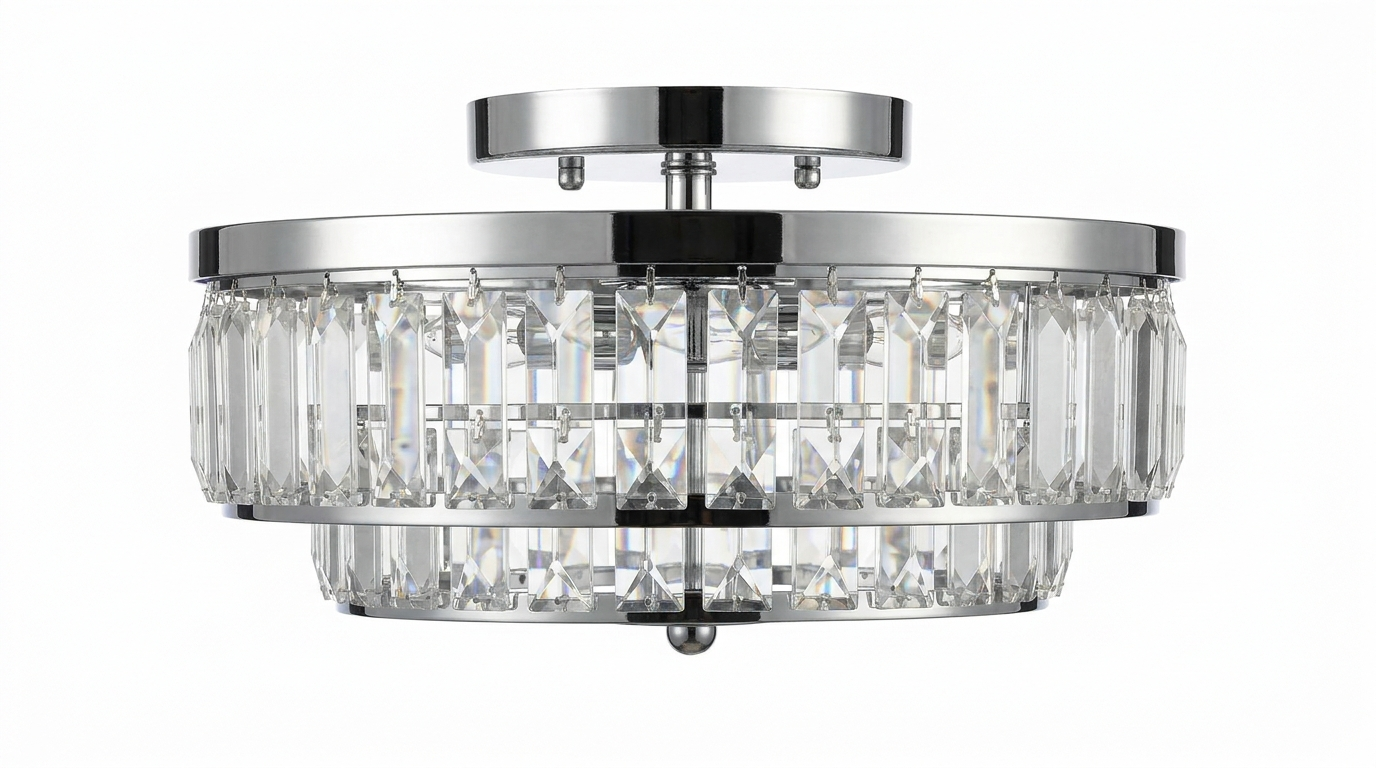 Seraphine Luxury Crystal Drum Semi Flush Ceiling Light