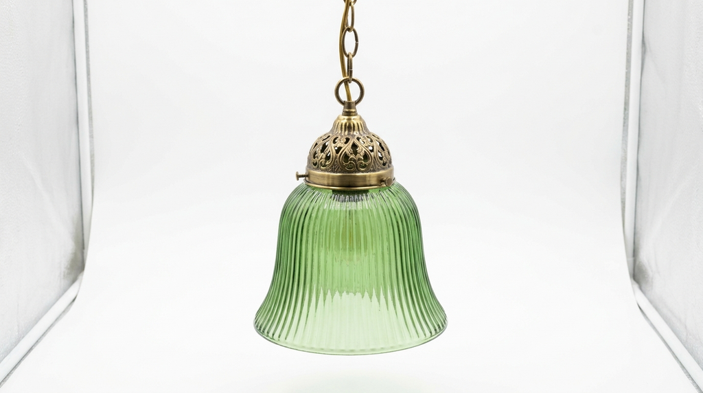 Ophelia Antique Brass Green Glass Pendant Light