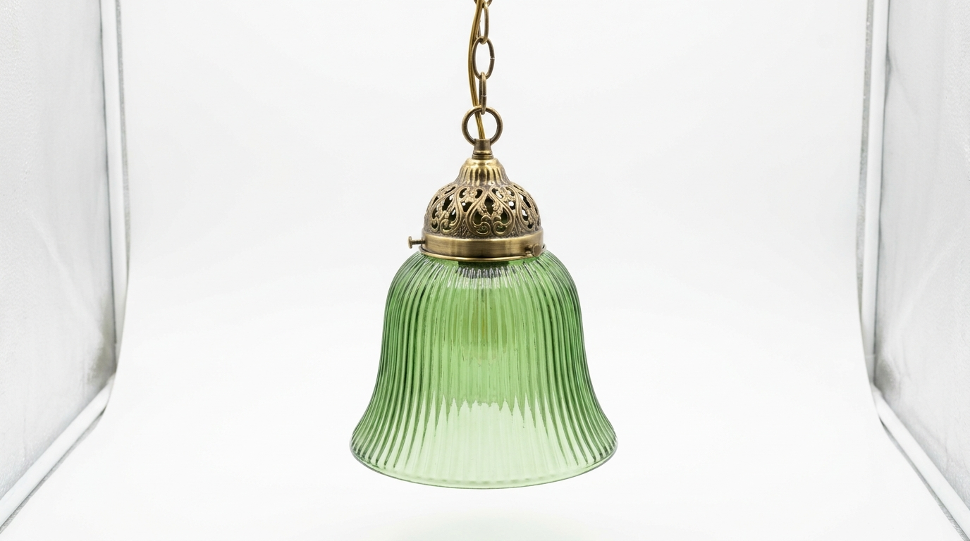 Ophelia Antique Brass Green Glass Pendant Light