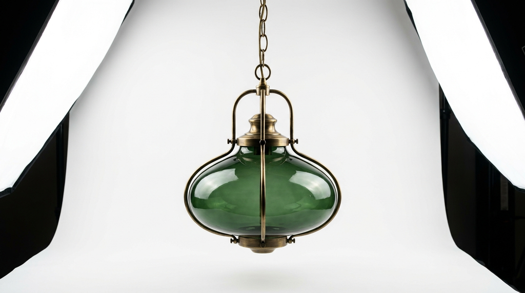 Ophelia Antique Brass Green Glass Pendant Light