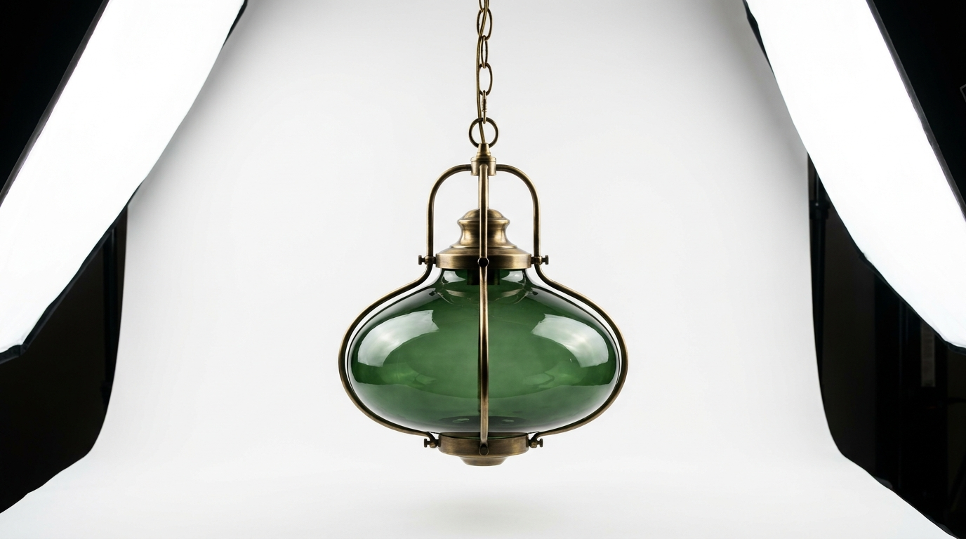 Ophelia Antique Brass Green Glass Pendant Light