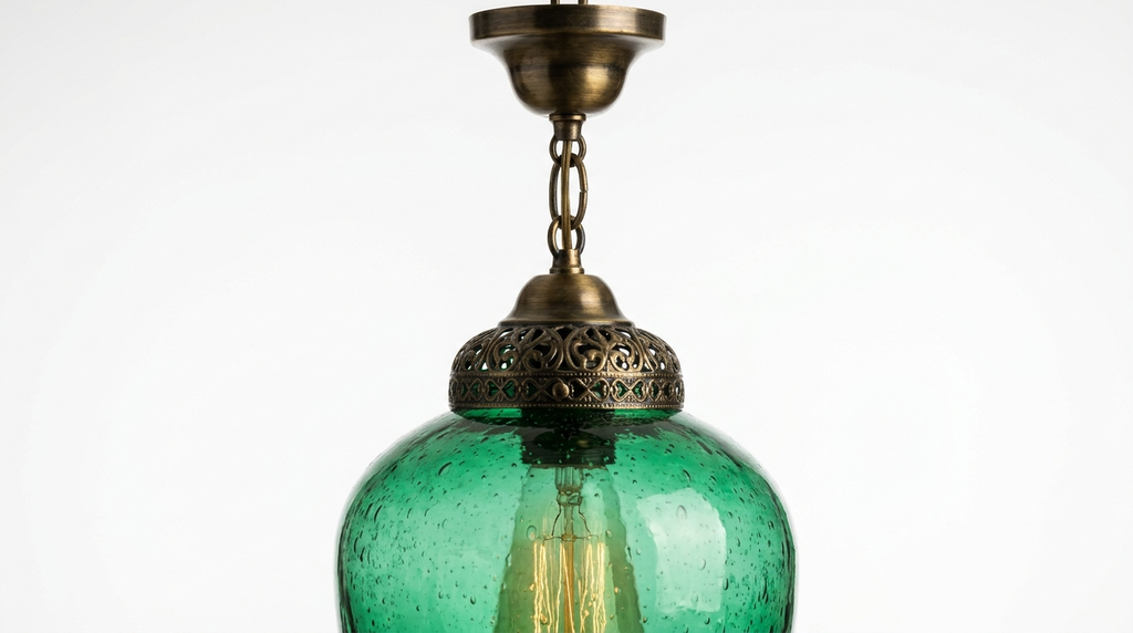 Ophelia Antique Brass Green Glass Pendant Light
