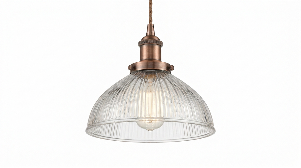 Farmhouse Cooper Ribbed Glass Pendant Light
