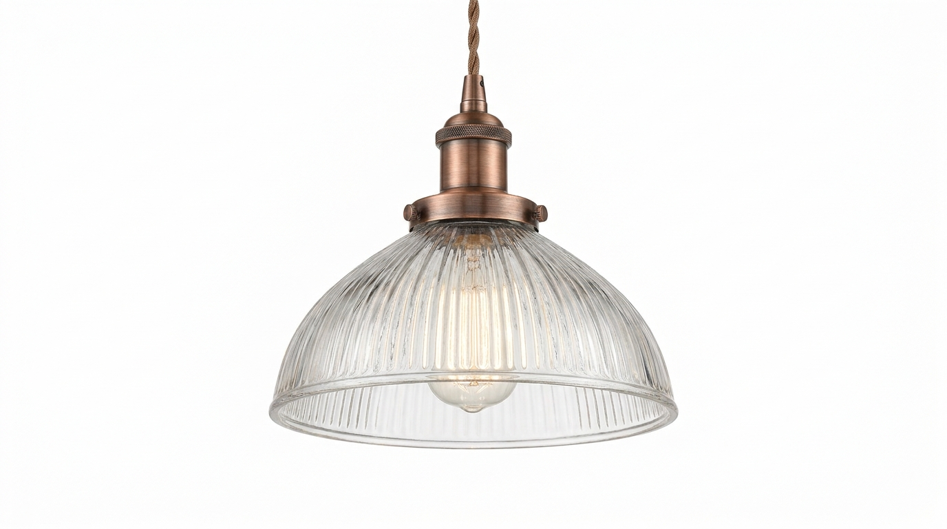 Farmhouse Cooper Ribbed Glass Pendant Light