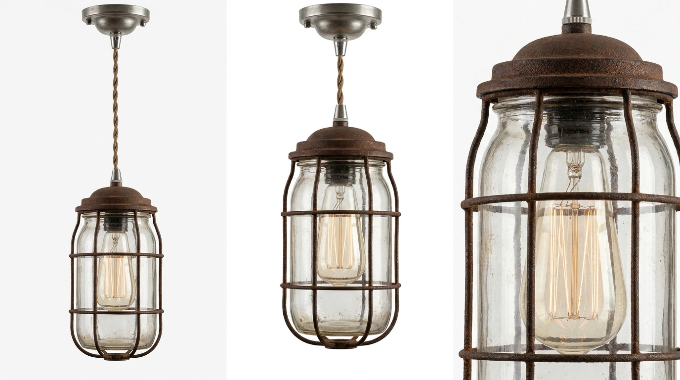 Industrial Vintage Iron Glass Jar Pendant Light