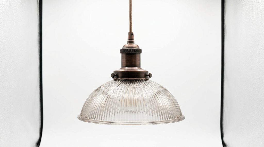 Farmhouse Cooper Ribbed Glass Pendant Light