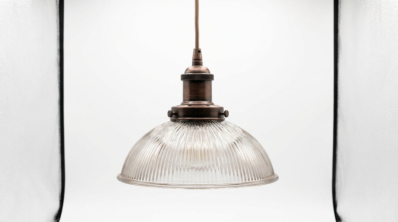 Farmhouse Cooper Ribbed Glass Pendant Light