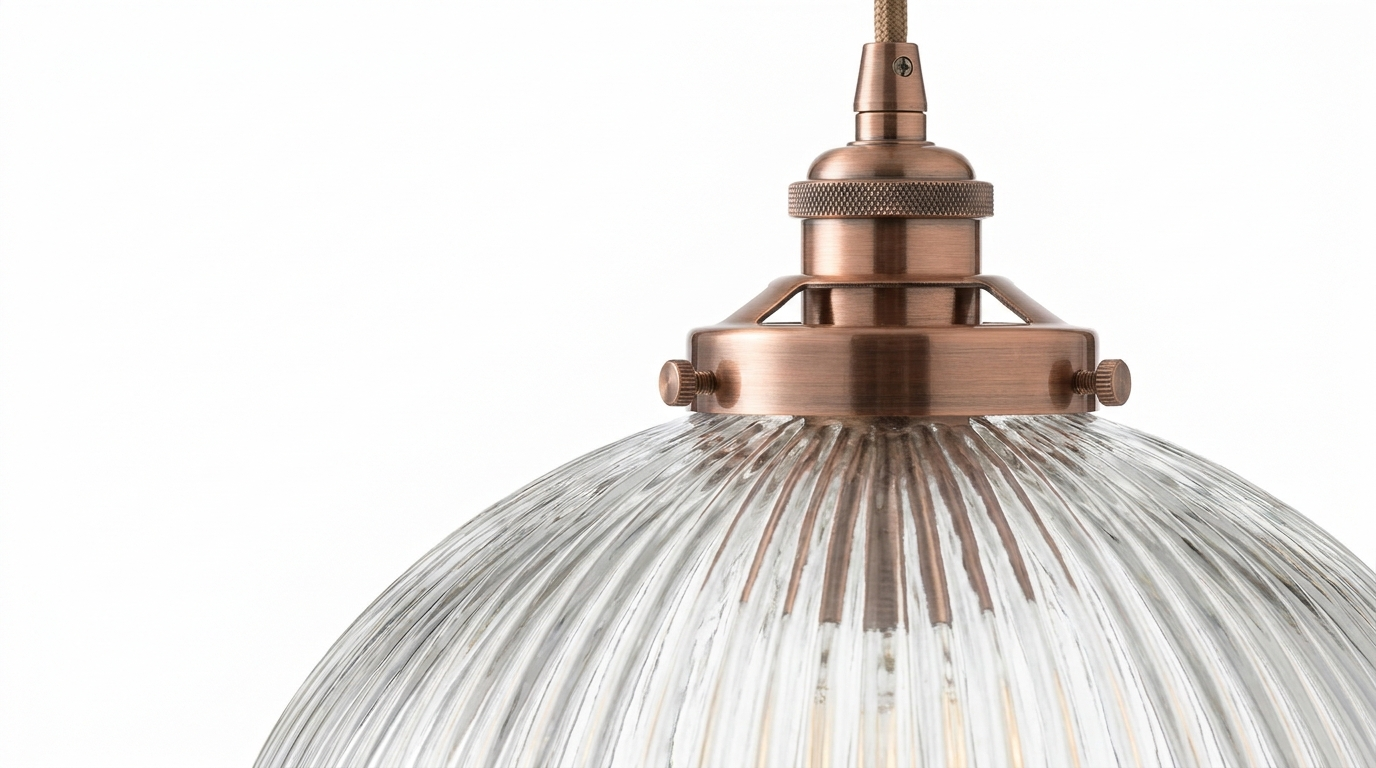 Farmhouse Cooper Ribbed Glass Pendant Light