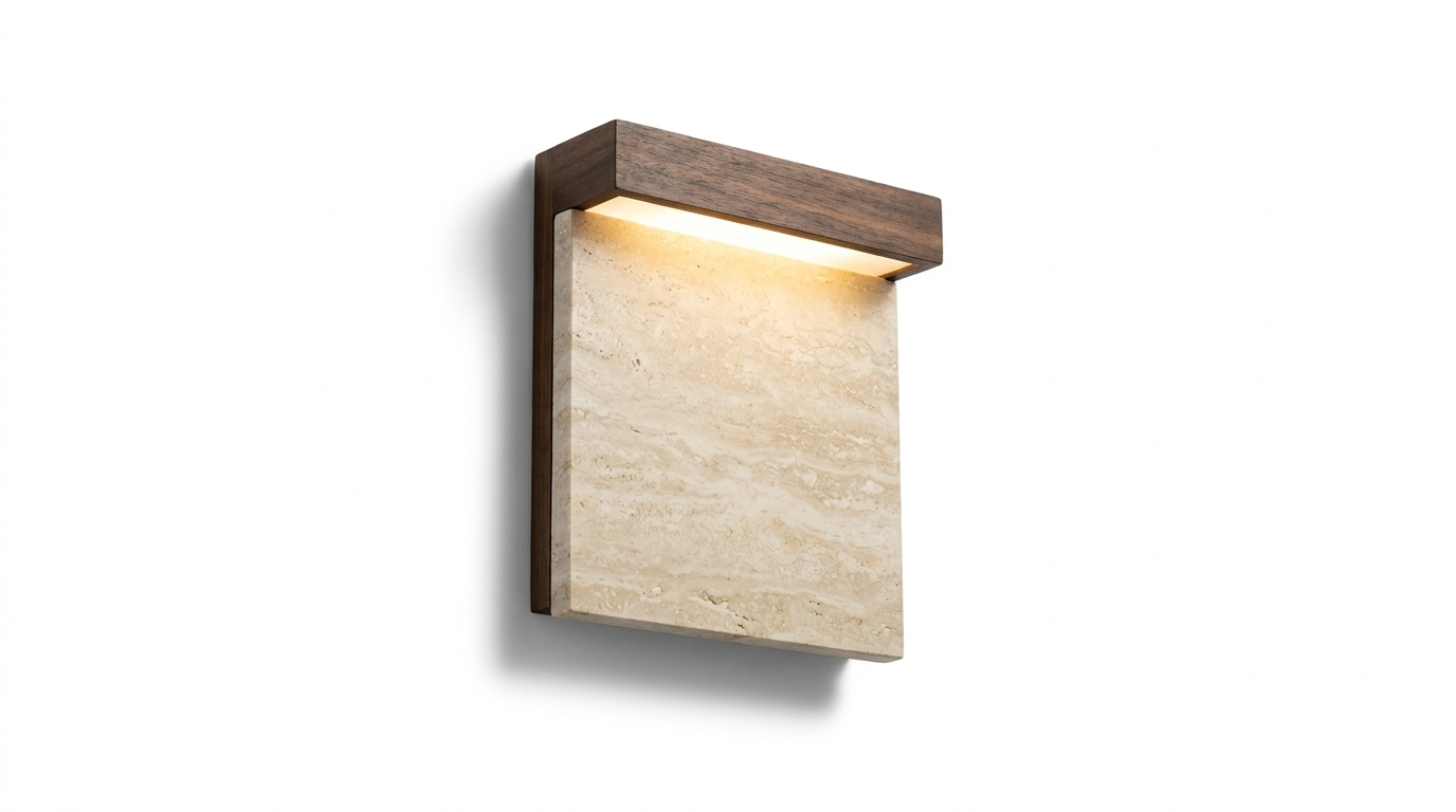Merrill Travertine and Wood LED Wall Light