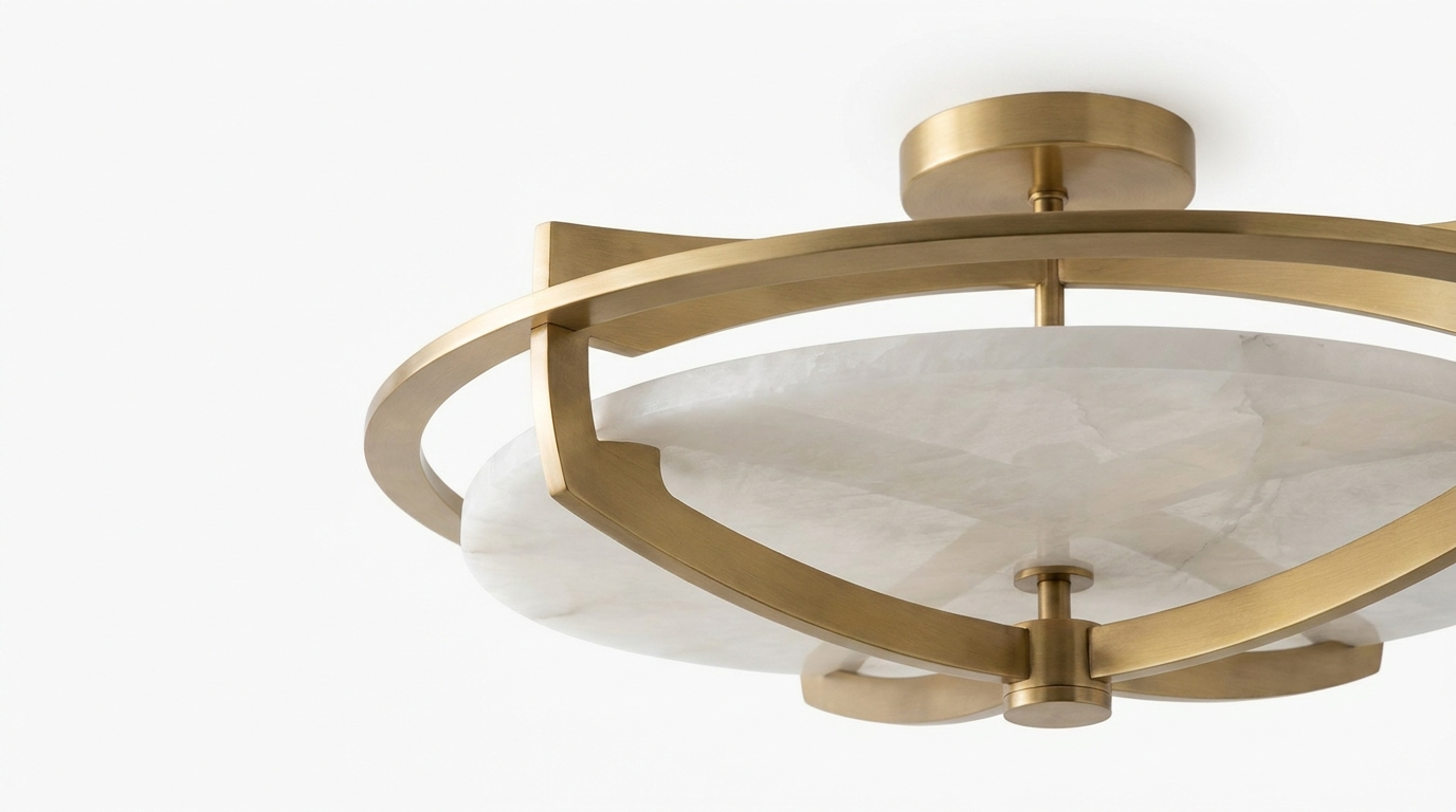 Serena Halo Alabaster Sculptural Brass Ceiling Lamp