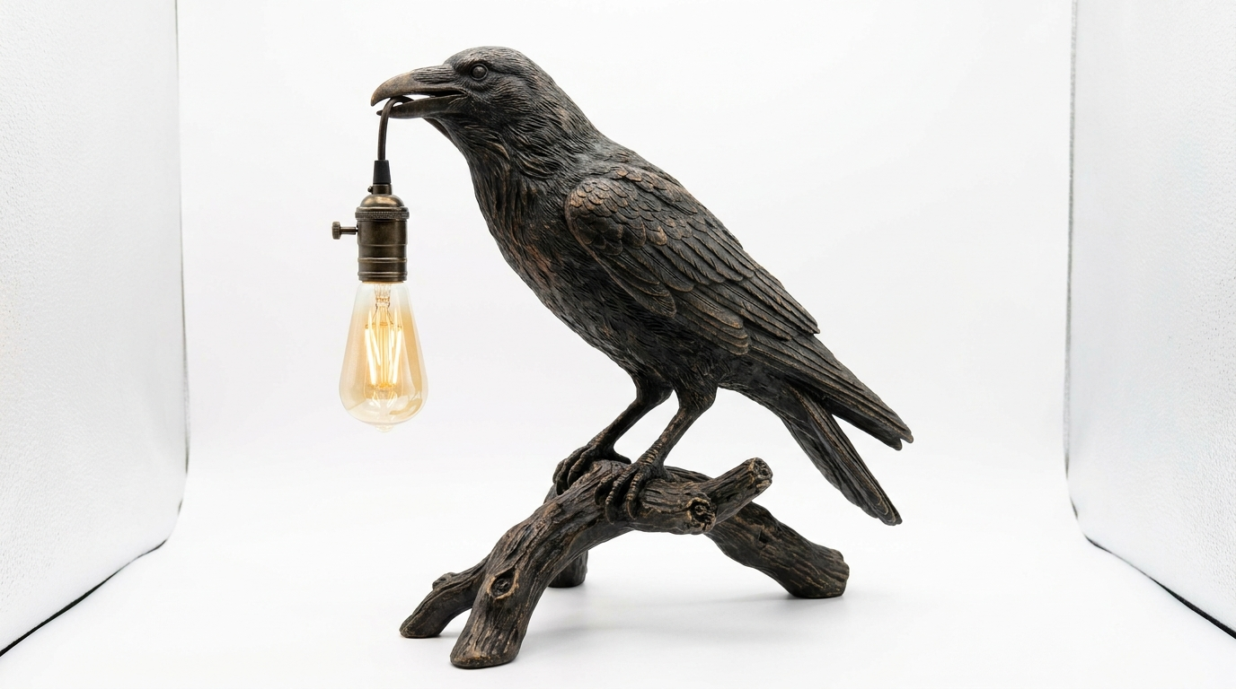 The Watchful Raven Resin Table Lamp