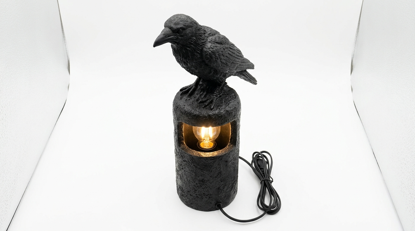 The Watchful Raven Resin Table Lamp