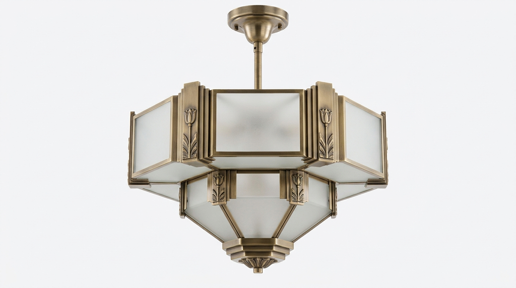 Marais Art Deco Glass and Metal Chandelier