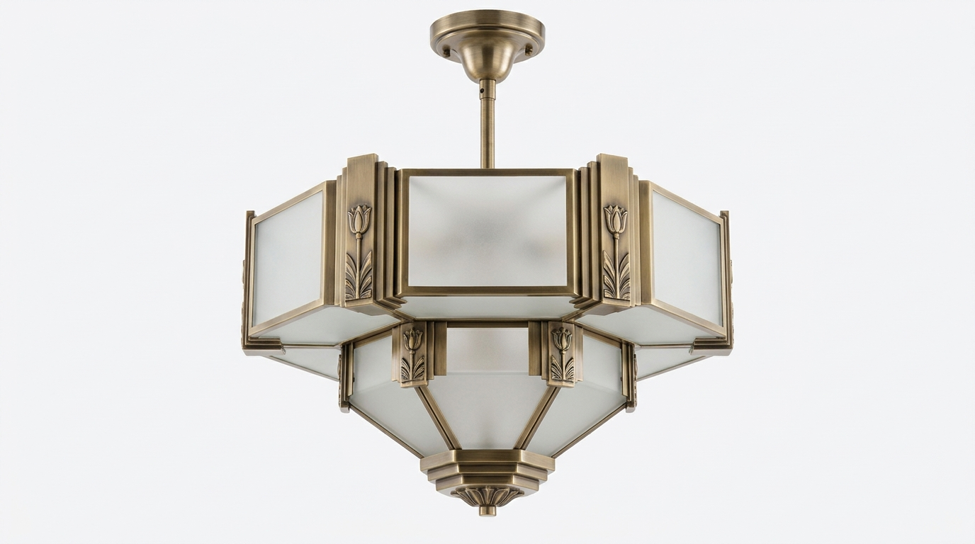 Marais Art Deco Glass and Metal Chandelier