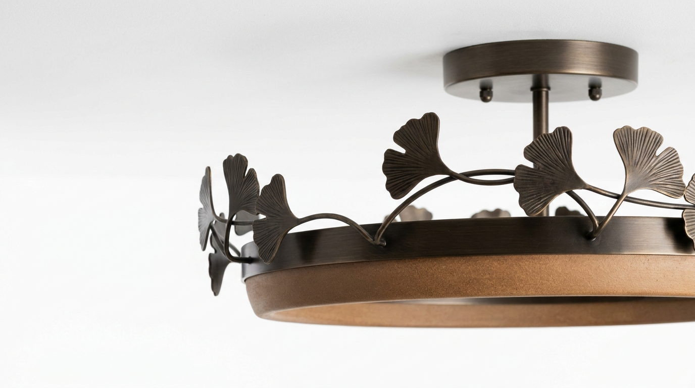 The Whispering Gingko Japandi Iron Ceramic Ceiling Light