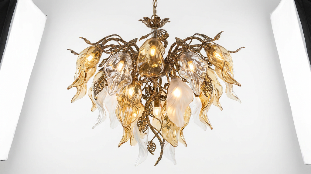 Grandeur Art Glass Metal Chandelier