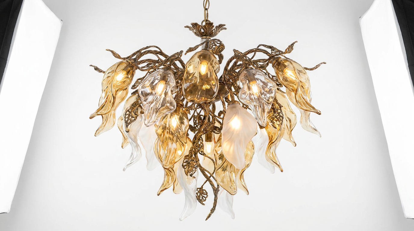 Grandeur Art Glass Metal Chandelier