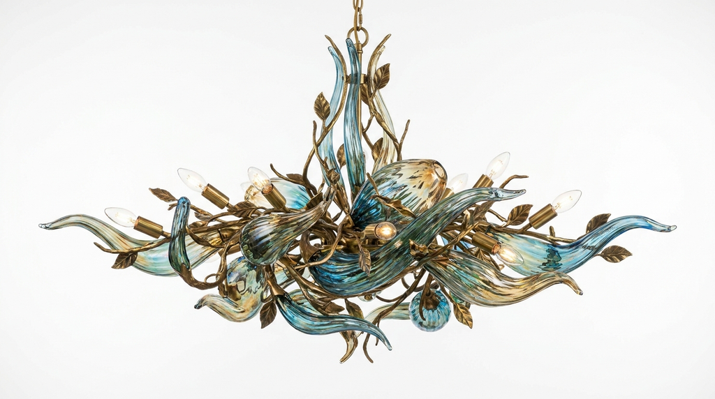 Grandeur Art Glass Metal Chandelier
