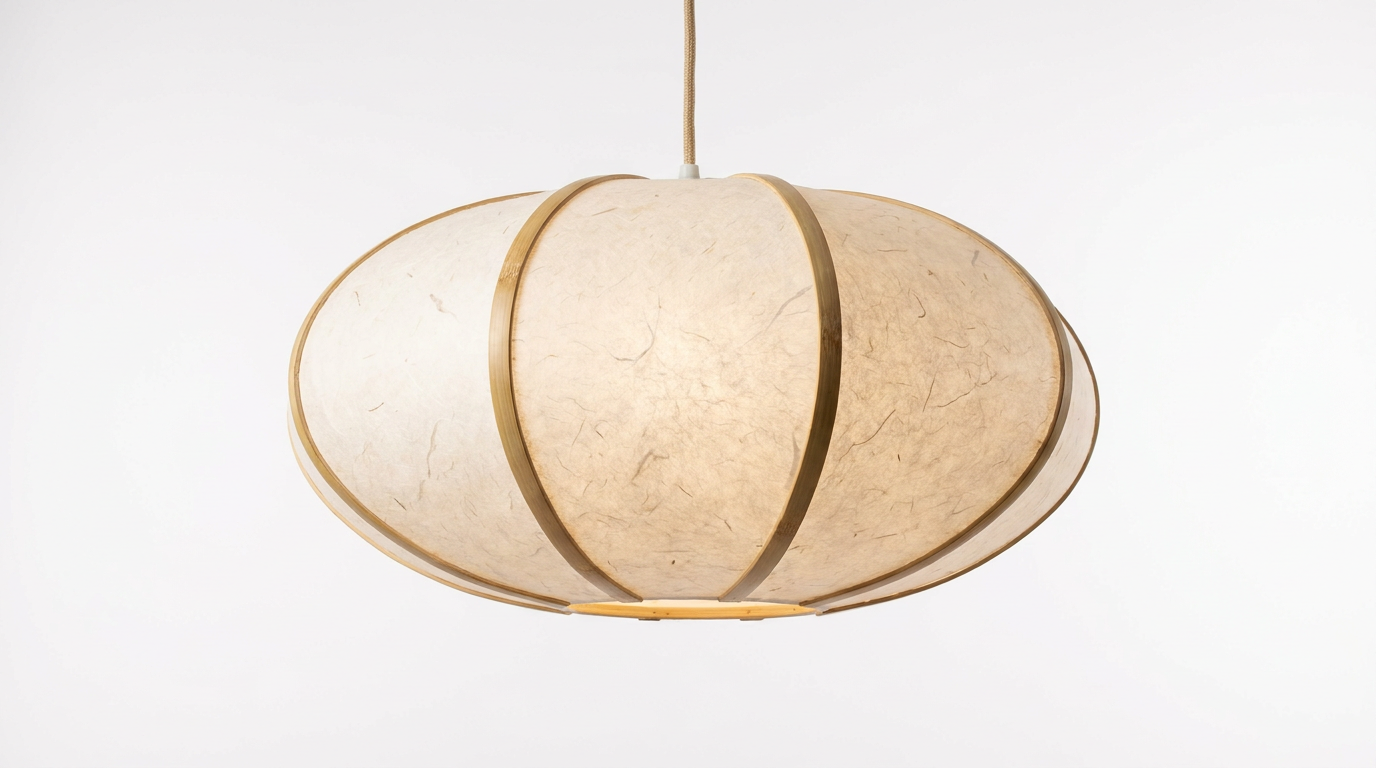 Traditional Japandi Wabi-Sabi Elliptical Paper Pendant Light