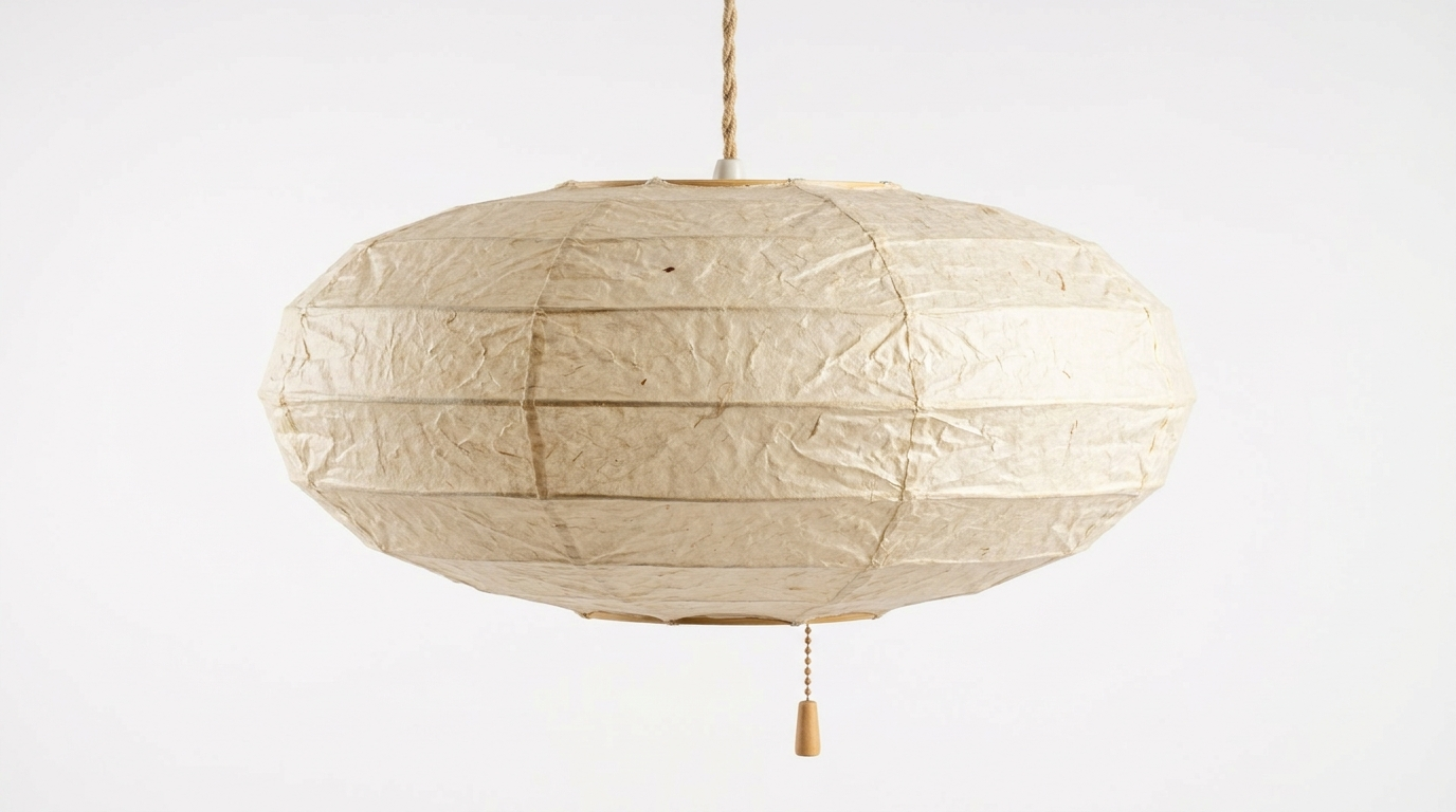 Traditional Japandi Wabi-Sabi Elliptical Paper Pendant Light