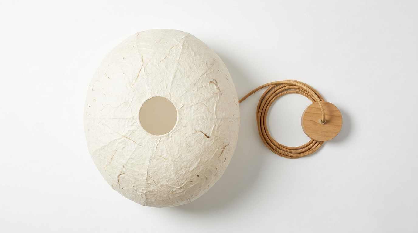 Traditional Japandi Wabi-Sabi Elliptical Paper Pendant Light