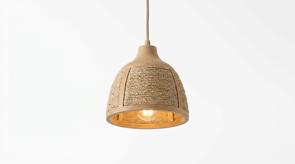 Japandi Totora Rope Wrapped Oak Pendant Light