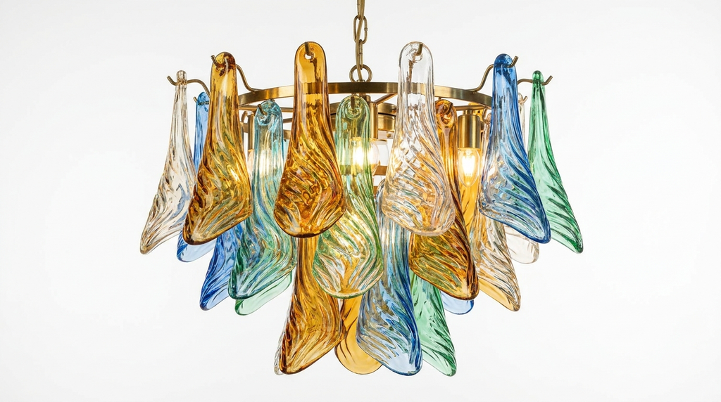 Retro Mazzega Murano Colorful Glass Chandelier