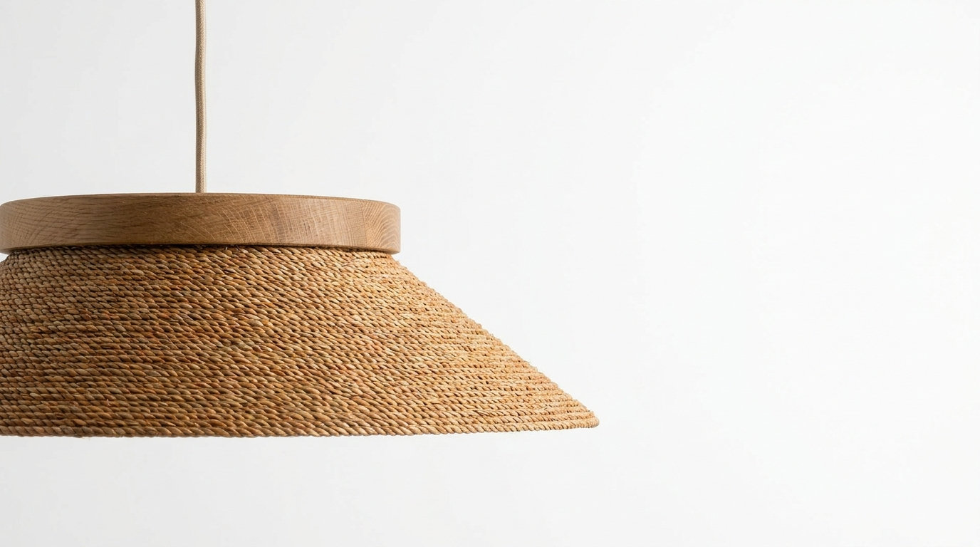 Japandi Totora Rope Wrapped Oak Pendant Light