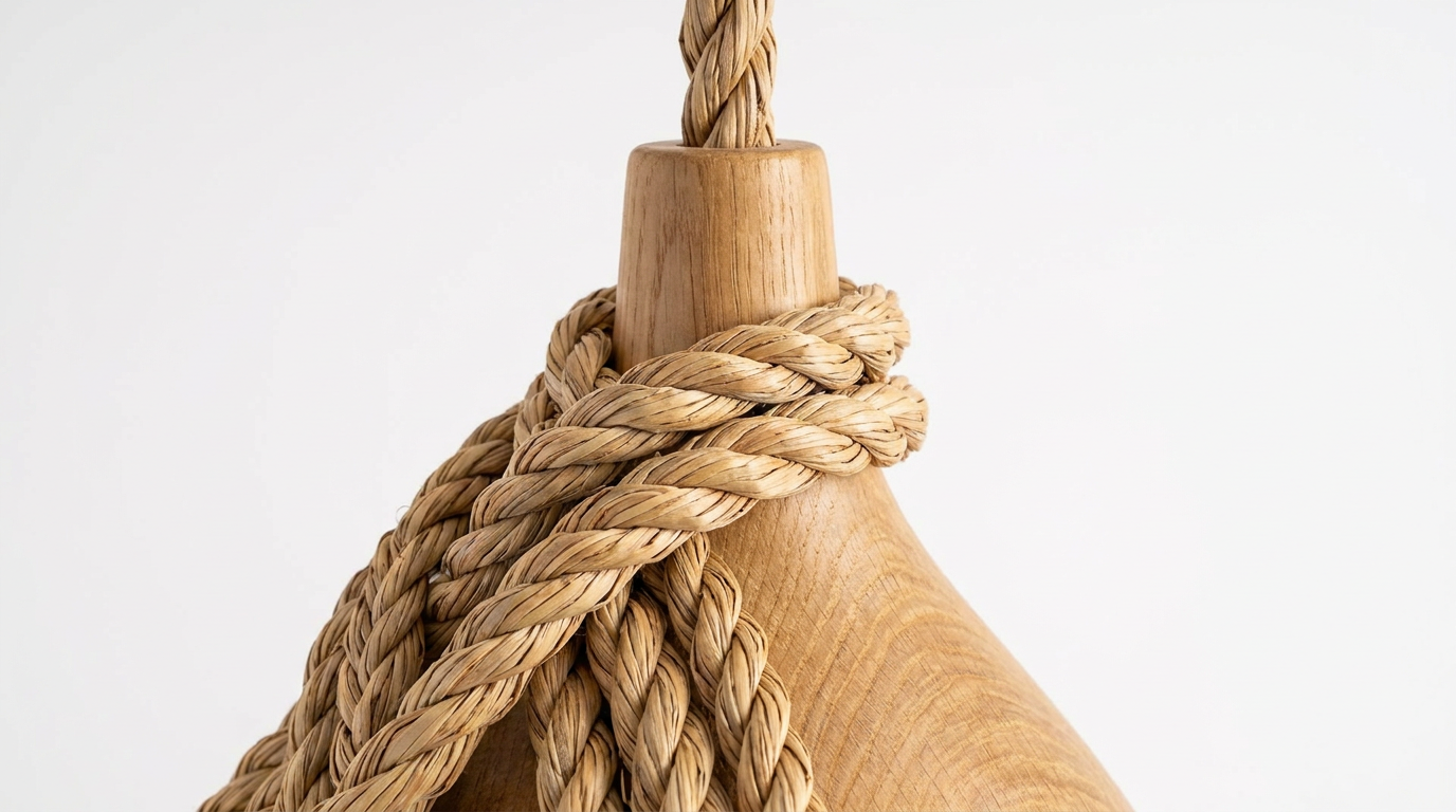 Japandi Totora Rope Wrapped Oak Pendant Light