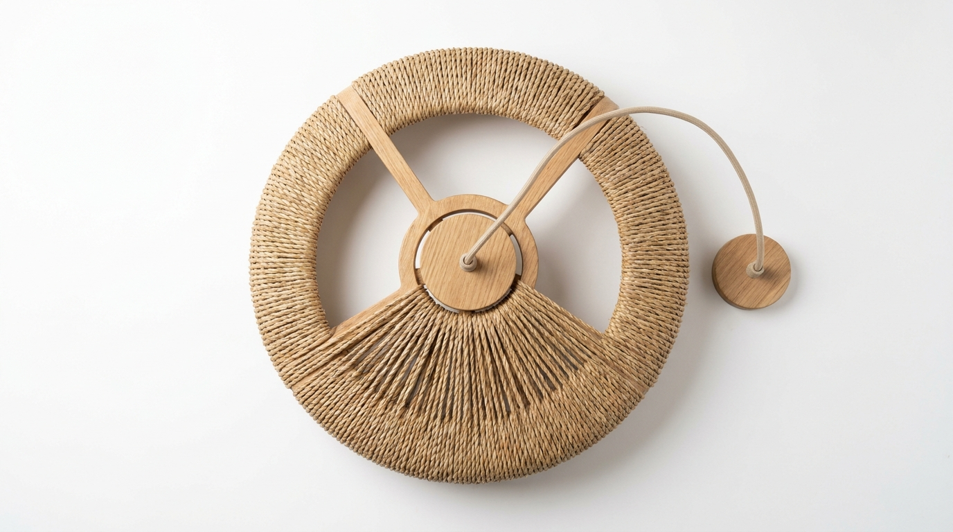 Japandi Totora Rope Wrapped Oak Pendant Light