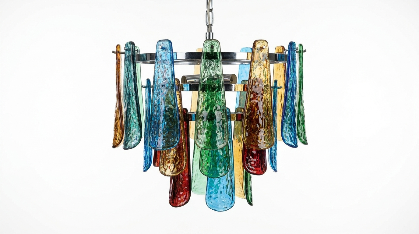 Retro Mazzega Murano Colorful Glass Chandelier