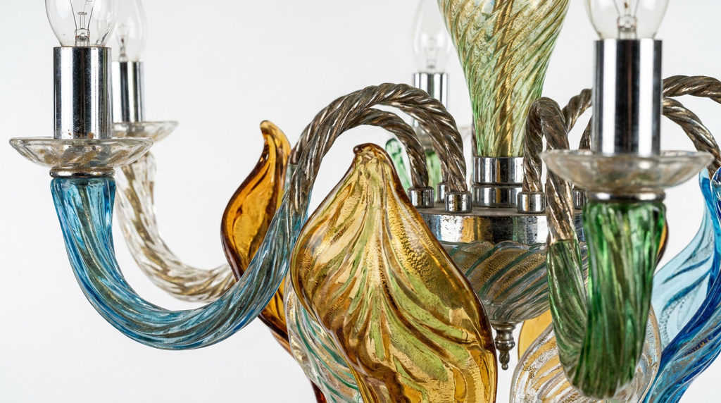 Retro Mazzega Murano Colorful Glass Chandelier
