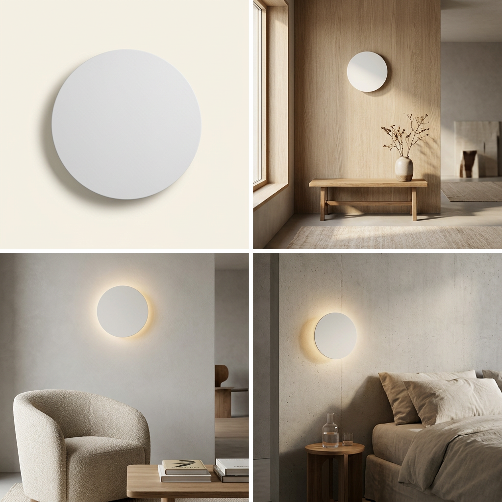 Modern Nordic Round Aluminum Minimalist LED Wall Light lifestyle image - Higgsfield lux20v1 - hero