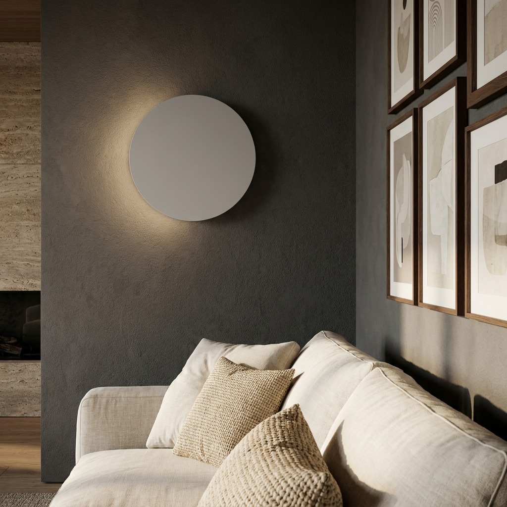 Modern Nordic Round Aluminum Minimalist LED Wall Light lifestyle image - Higgsfield lux20v1 - a6