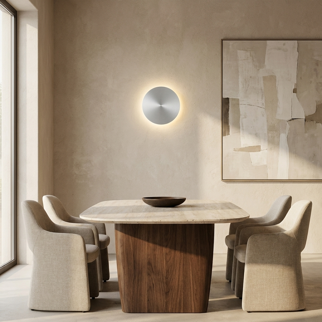 Modern Nordic Round Aluminum Minimalist LED Wall Light lifestyle image - Higgsfield lux20v1 - a7