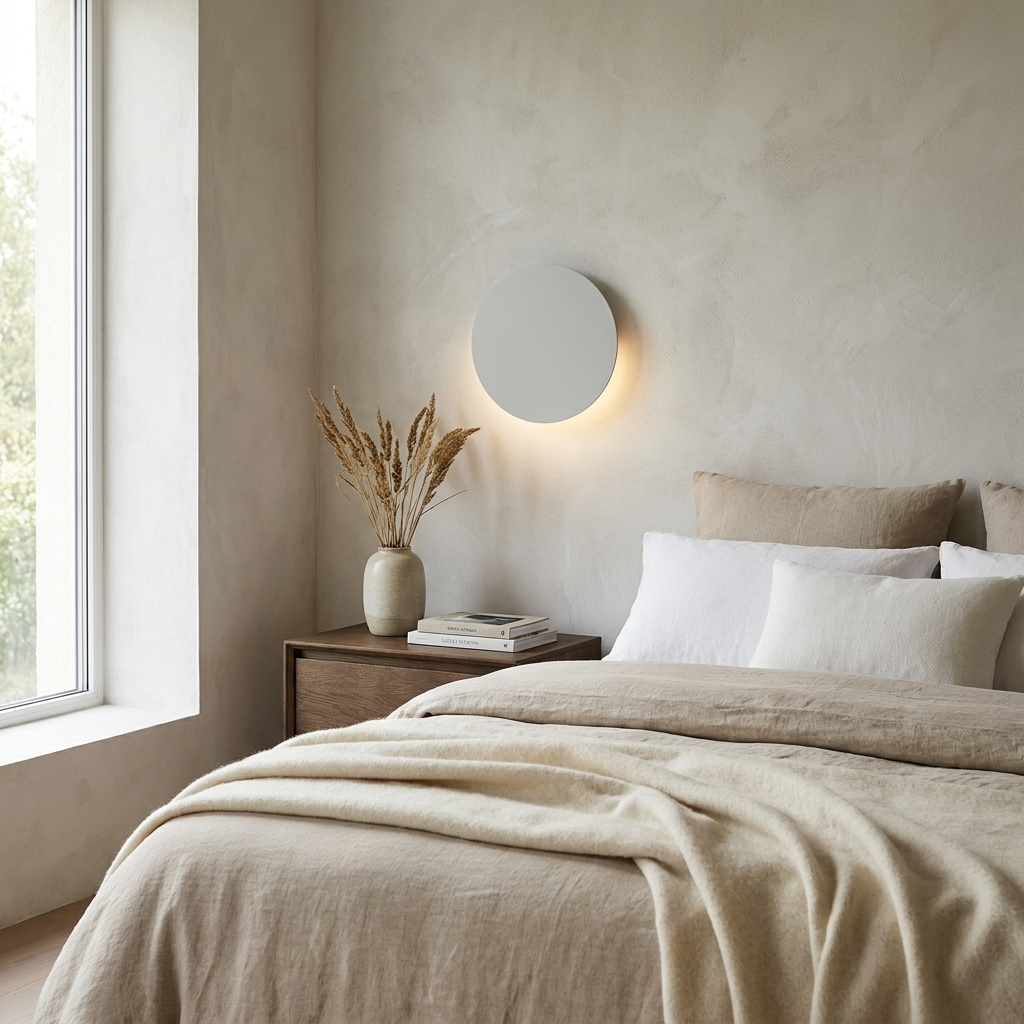 Modern Nordic Round Aluminum Minimalist LED Wall Light lifestyle image - Higgsfield lux20v1 - a8