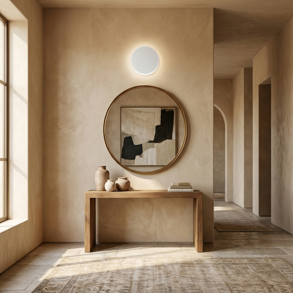 Modern Nordic Round Aluminum Minimalist LED Wall Light lifestyle image - Higgsfield lux20v1 - a9
