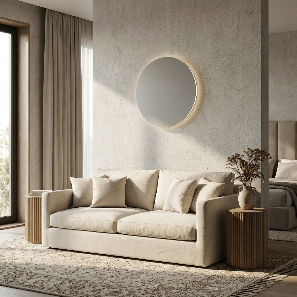 Modern Nordic Round Aluminum Minimalist LED Wall Light lifestyle image - Higgsfield lux20v1 - a14