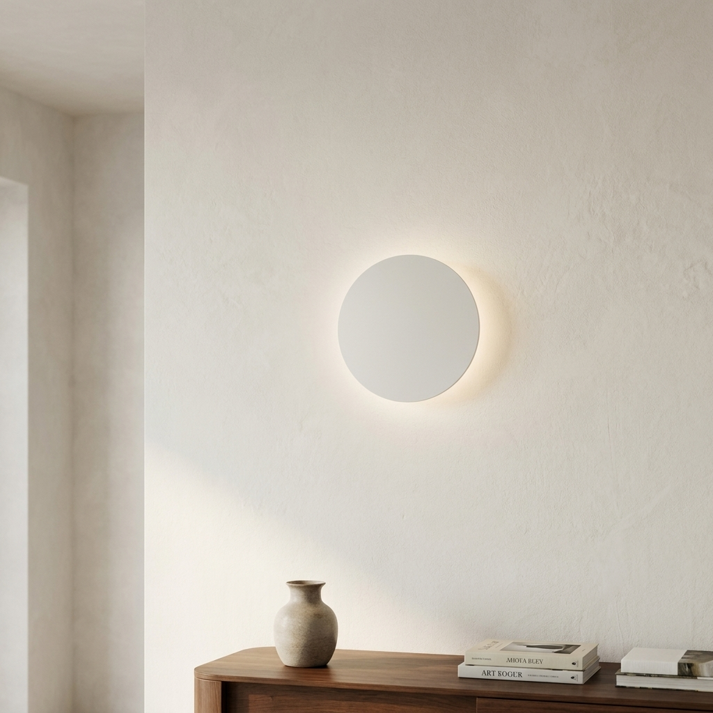 Modern Nordic Round Aluminum Minimalist LED Wall Light lifestyle image - Higgsfield lux20v1 - a17