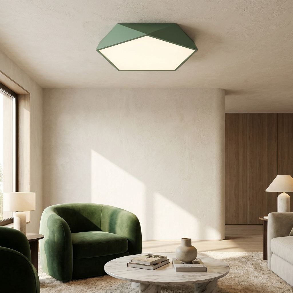 Macaron Pentagonal LED Ceiling Light lifestyle image - Higgsfield lux20v1 - a19