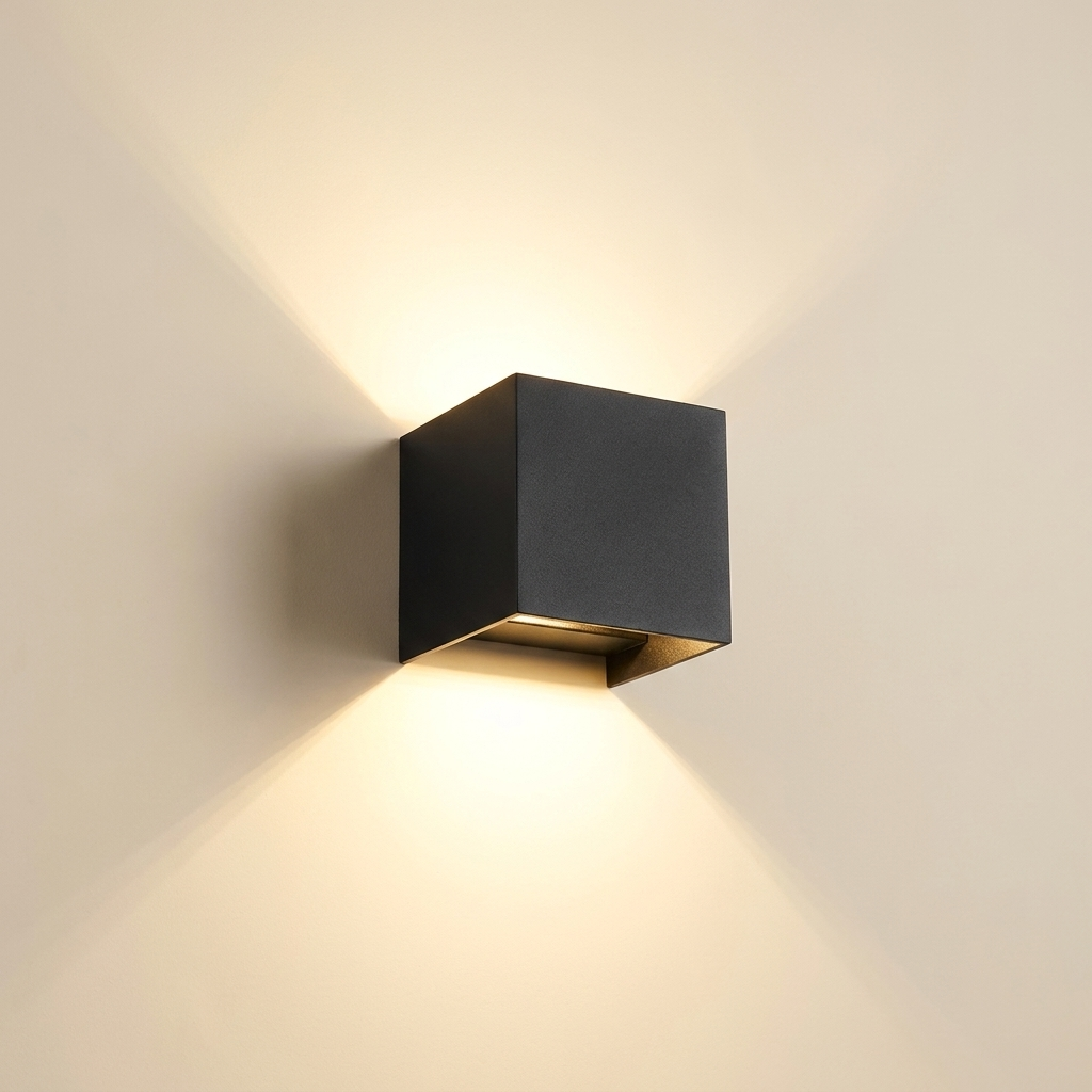 Aera Cube Nordic Iron LED Wall Lamp lifestyle image - Higgsfield lux20v1 - hero