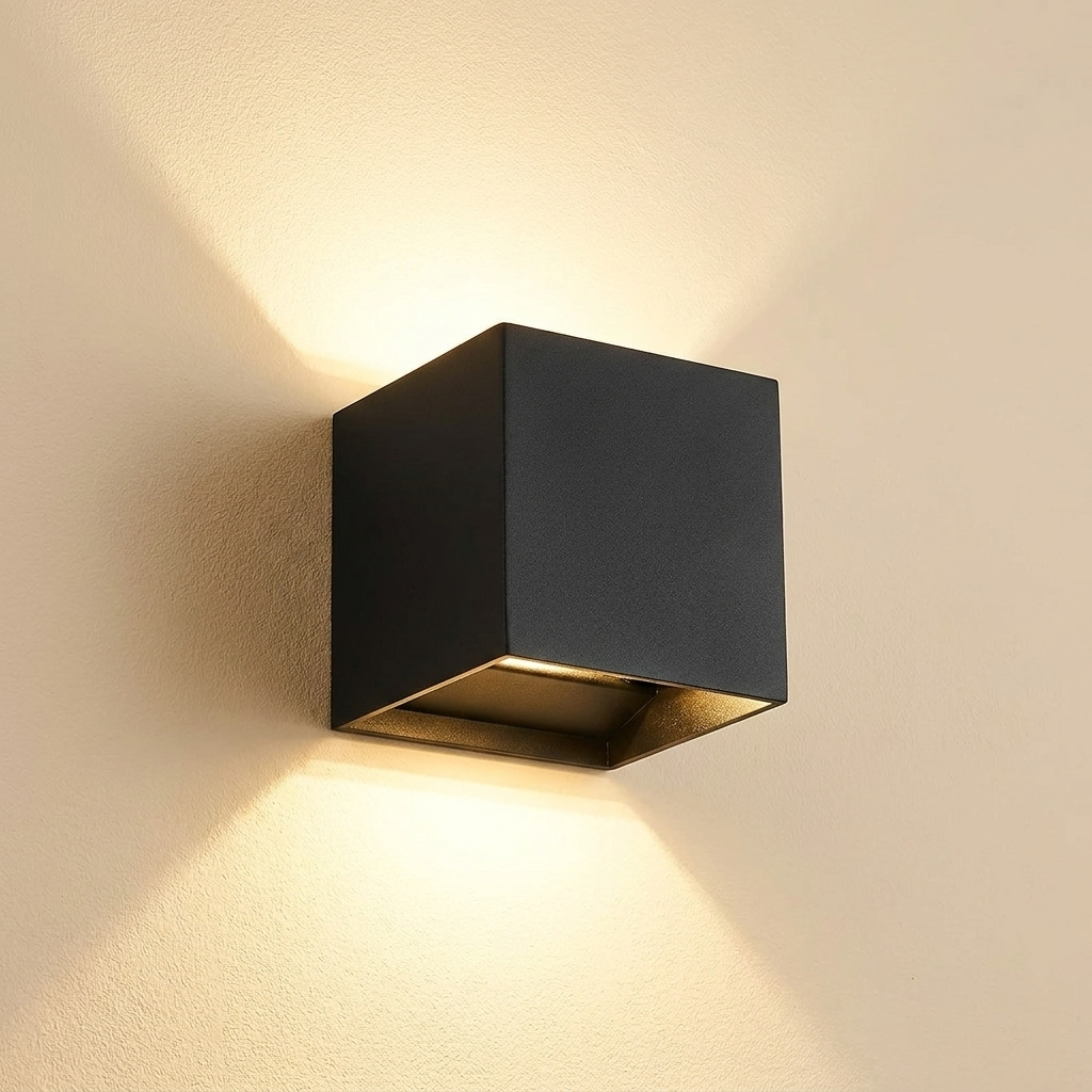 Aera Cube Nordic Iron LED Wall Lamp lifestyle image - Higgsfield lux20v1 - a1