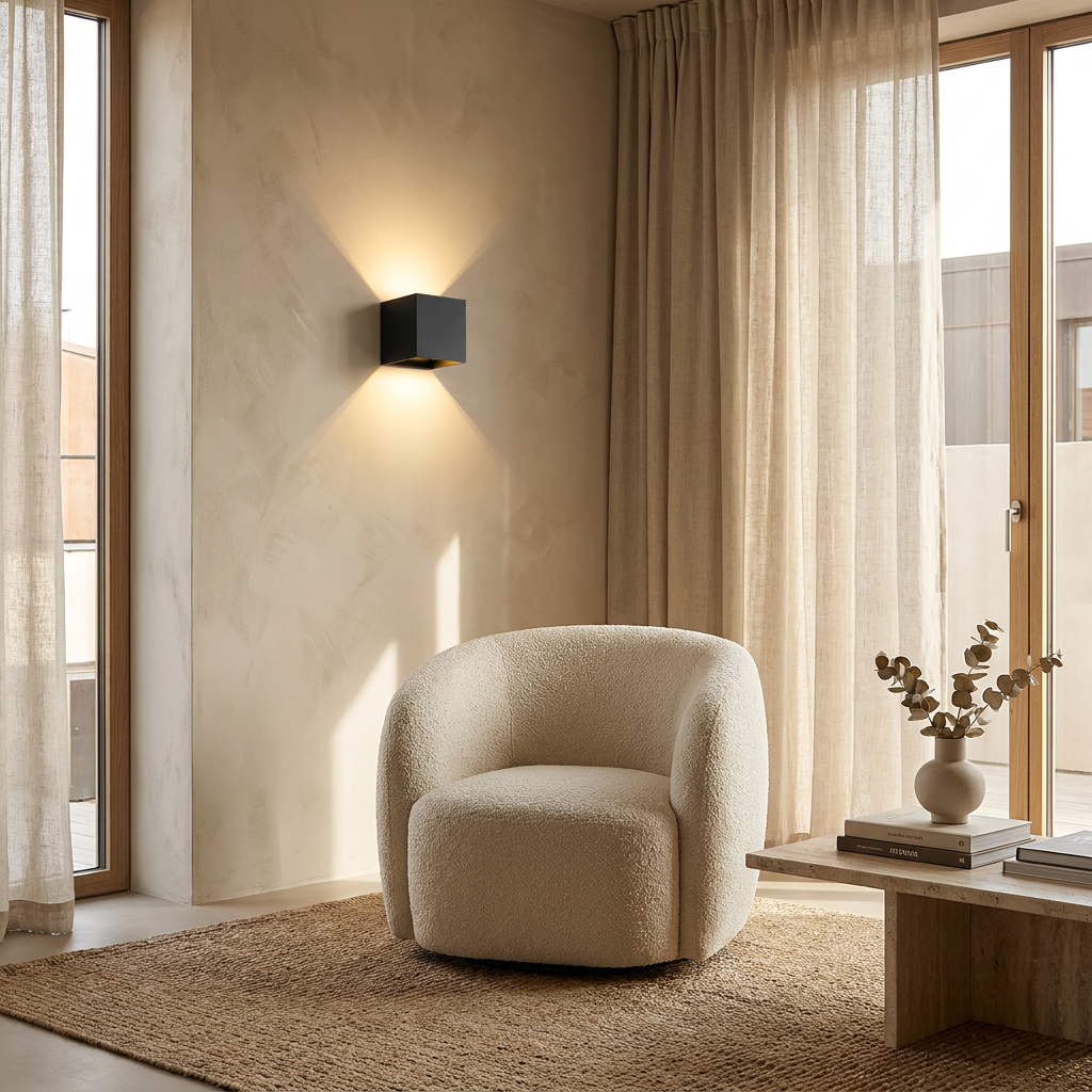Aera Cube Nordic Iron LED Wall Lamp lifestyle image - Higgsfield lux20v1 - a14