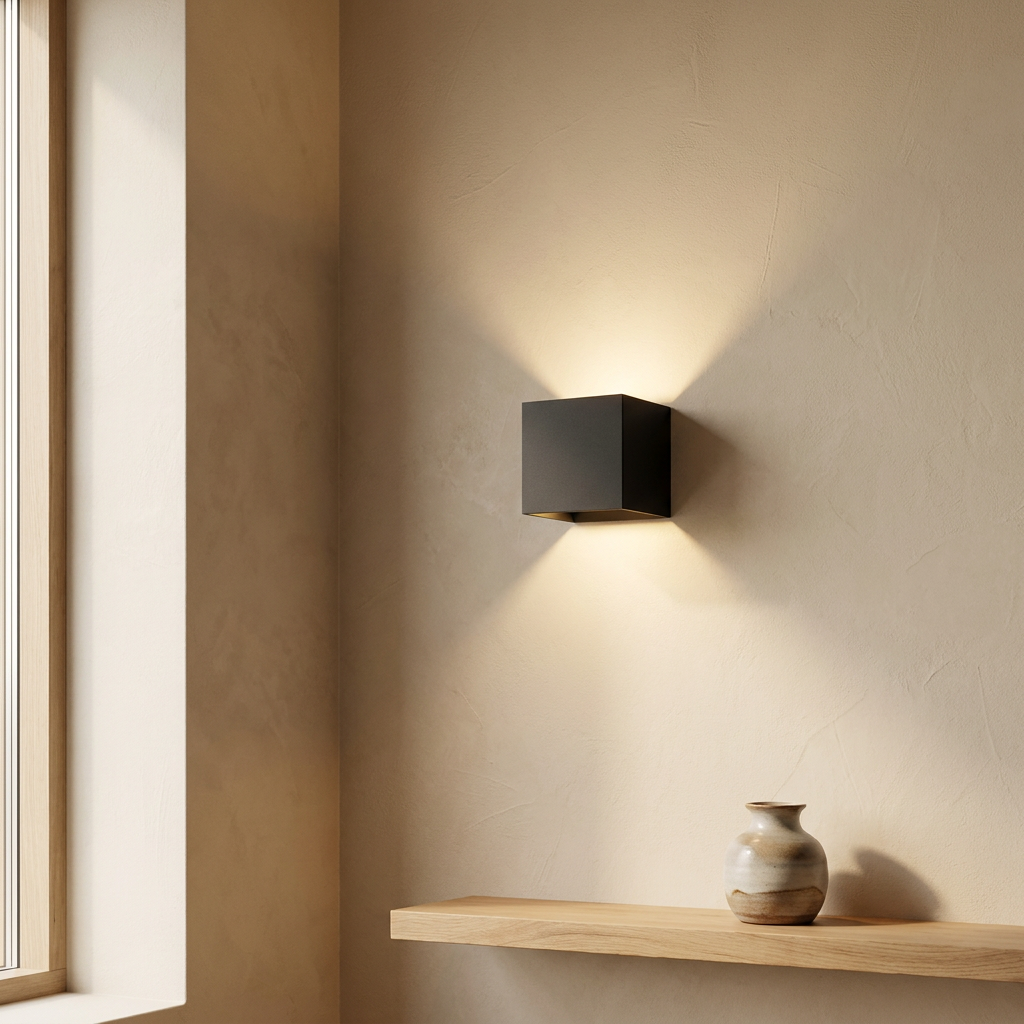 Aera Cube Nordic Iron LED Wall Lamp lifestyle image - Higgsfield lux20v1 - a17