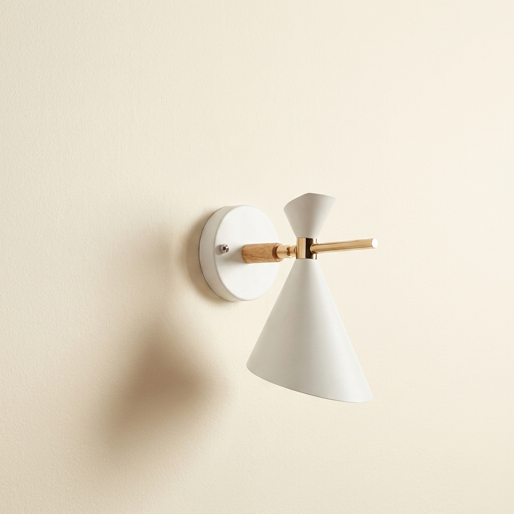 NordicGlow - Simple Nordic wall lamp with horn shade lifestyle image - Higgsfield lux20v1 - hero