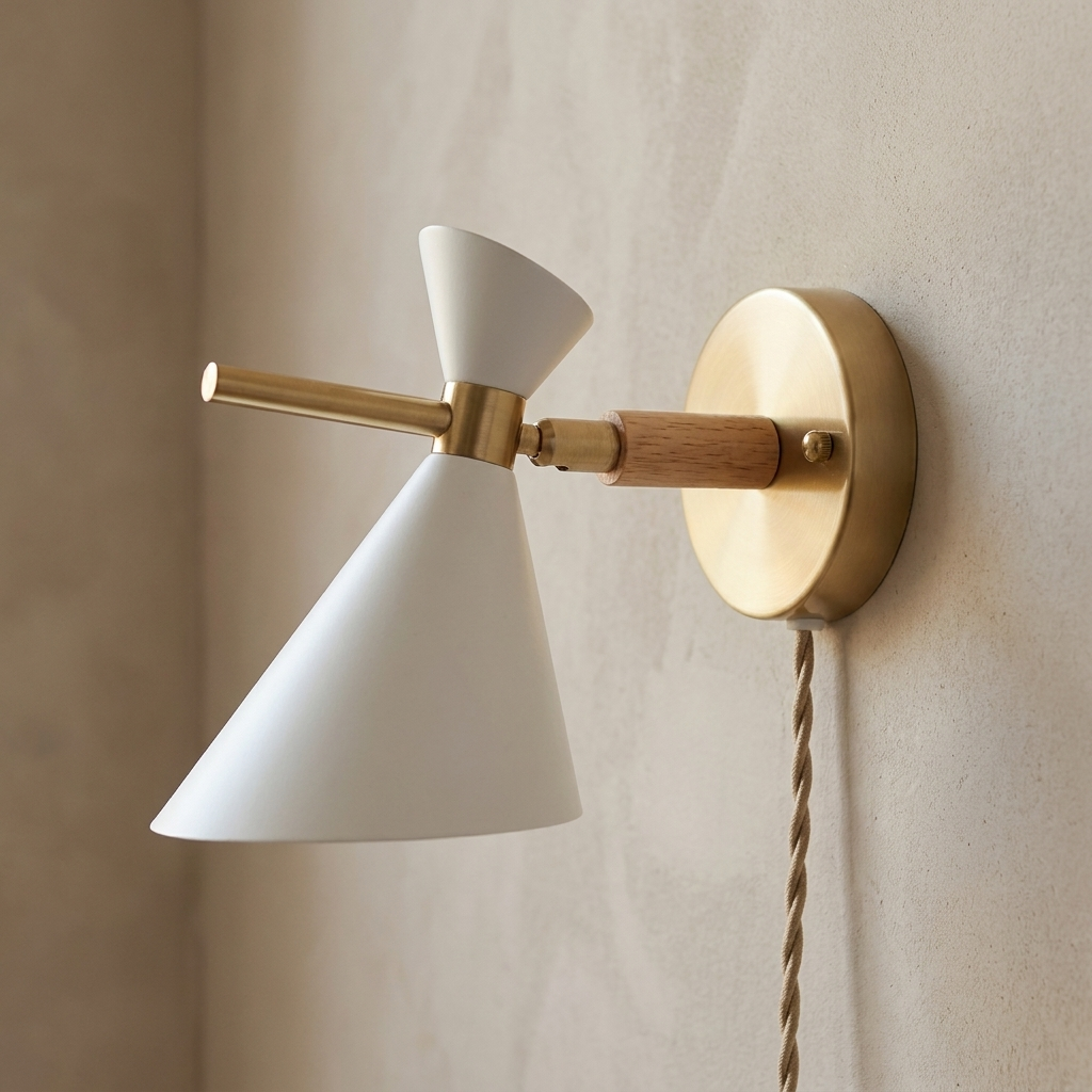 NordicGlow - Simple Nordic wall lamp with horn shade lifestyle image - Higgsfield lux20v1 - a2