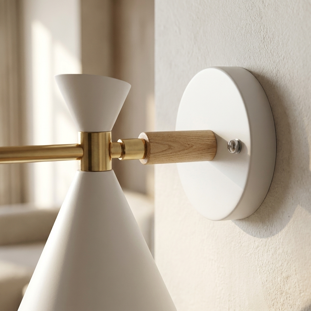 NordicGlow - Simple Nordic wall lamp with horn shade lifestyle image - Higgsfield lux20v1 - a4