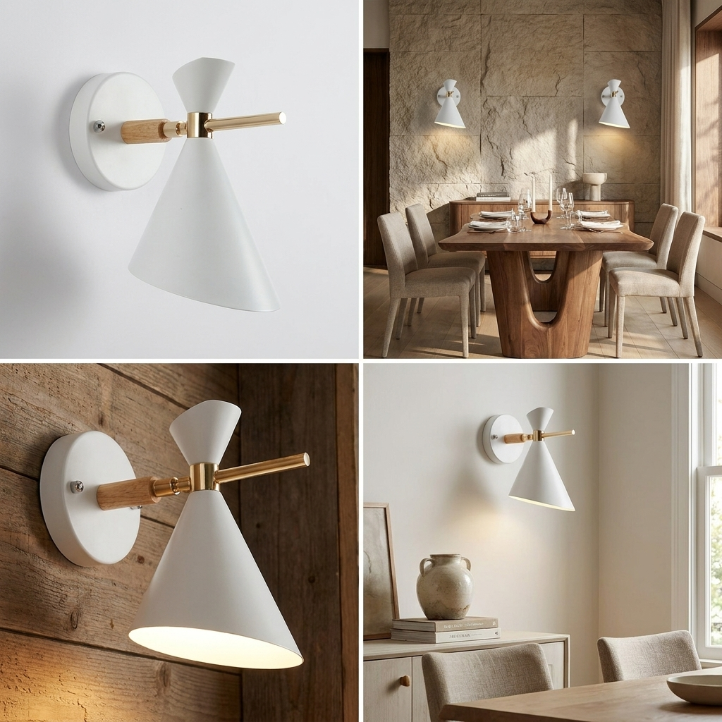 NordicGlow - Simple Nordic wall lamp with horn shade lifestyle image - Higgsfield lux20v1 - a7