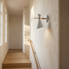 NordicGlow - Simple Nordic wall lamp with horn shade lifestyle image - Higgsfield lux20v1 - a11